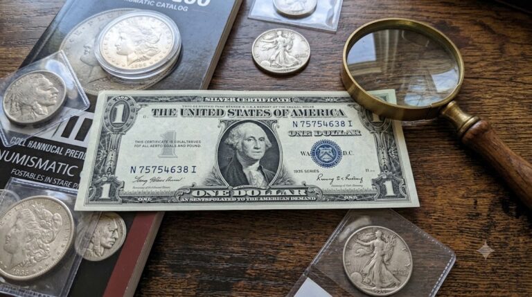 1935 dollar bill silver certificate displayed for value and rarity assessment.
