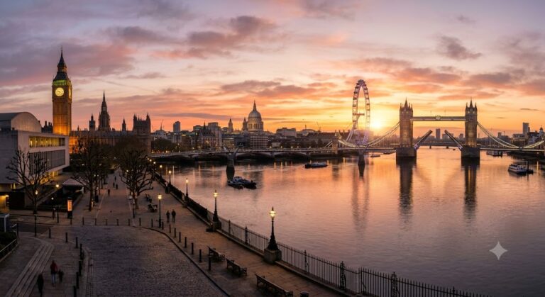 3 day London itinerary featuring Big Ben, Tower Bridge, and the London Eye.