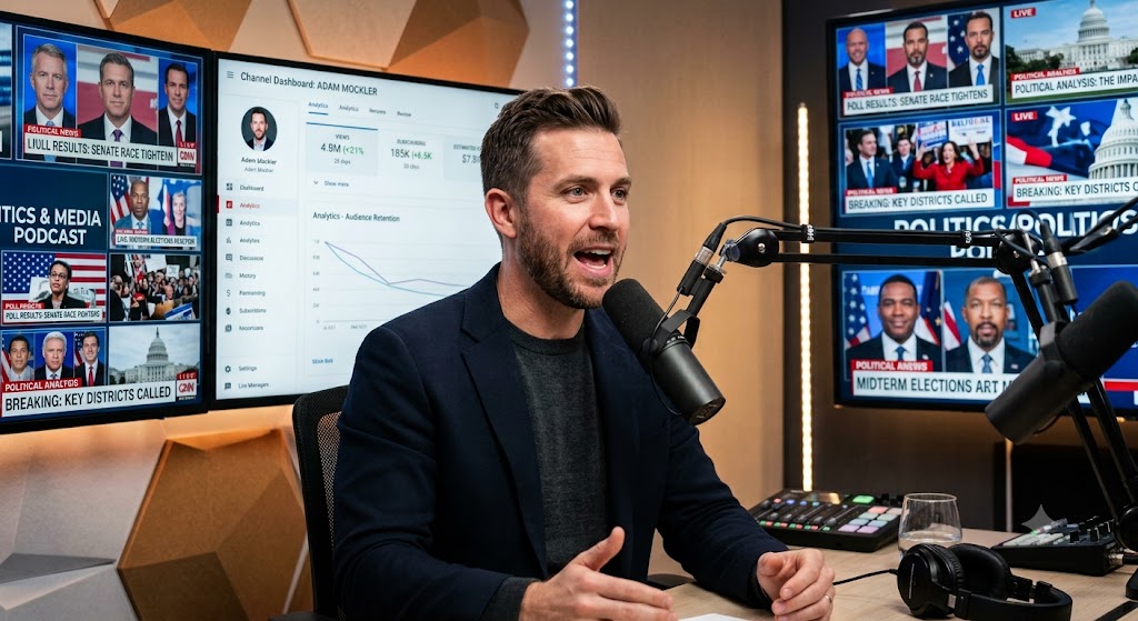 Adam Mockler creating political content for YouTube and podcast audiences.