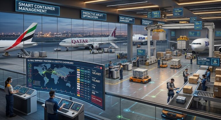Air cargo software managing freight shipments, warehouse operations, and real-time logistics tracking.