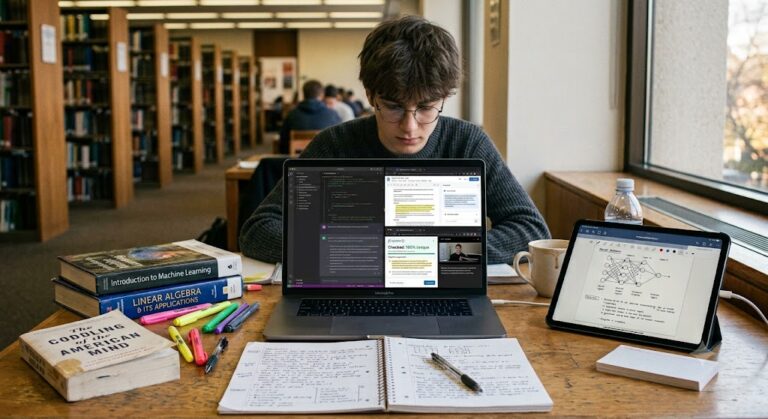 Student using AI study tools as ChatGPT alternatives for learning and research.