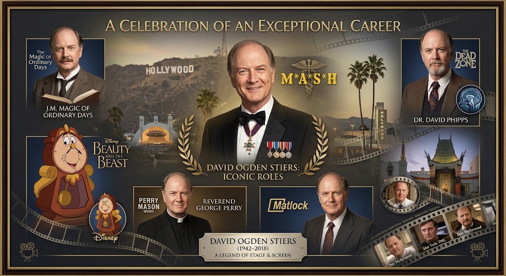 David Ogden Stiers portrait highlighting his acting career and estimated net worth.