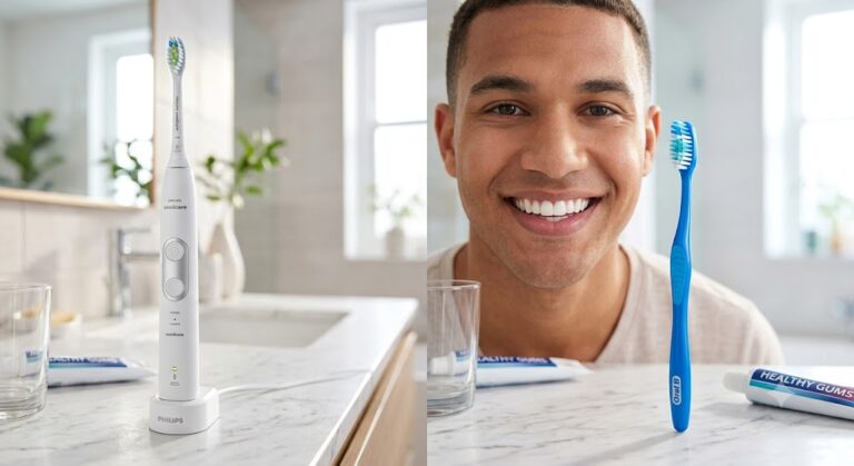 Electric toothbrush and manual toothbrush comparison for better oral hygiene.