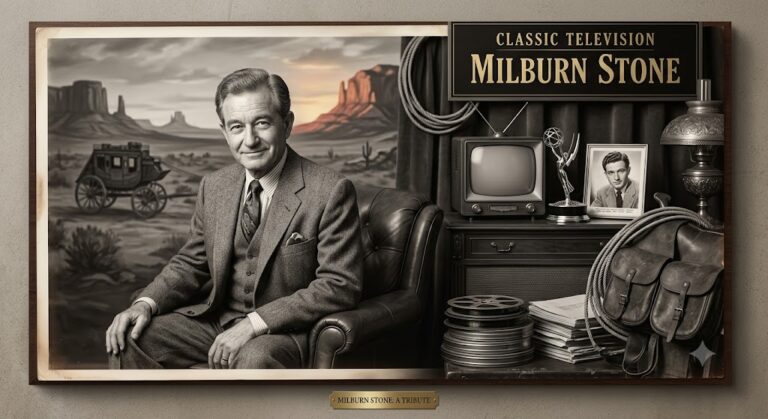 Milburn Stone during his television career with a classic Western theme