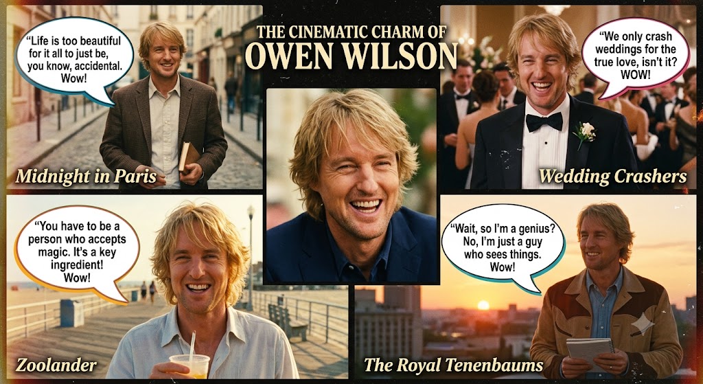 Owen Wilson-inspired image highlighting memorable quotes and movie lines.