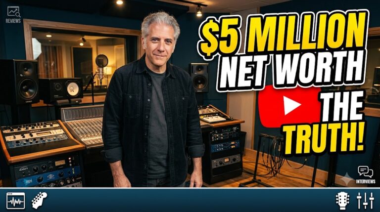 Rick Beato in his recording studio highlighting his estimated $5 million net worth.