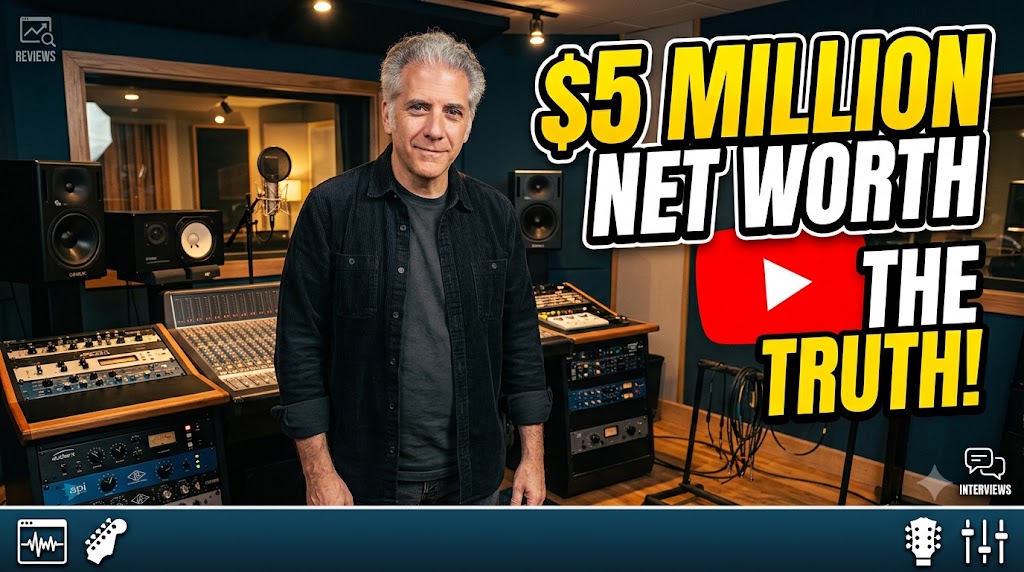 Rick Beato in his recording studio highlighting his estimated $5 million net worth.