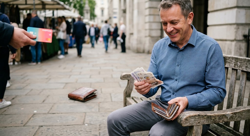 Person comparing cash with digital payment options while highlighting the risks of carrying cash.